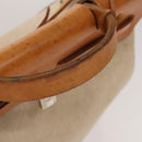 HERMES Herbag Cabas MM Hand Bag Canvas Leather Beige Brown Silver Auth 125002-7