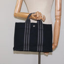 HERMES Fourre Tout PM Hand Bag Canvas Black Gray Silver Auth 125005-20