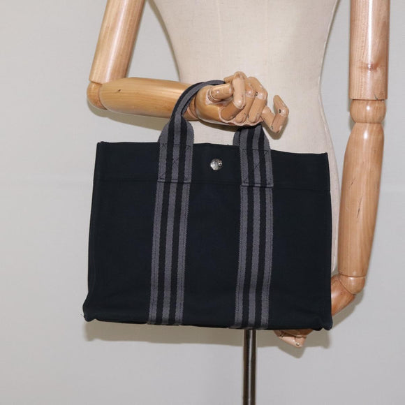 HERMES Fourre Tout PM Hand Bag Canvas Black Gray Silver Auth 125005