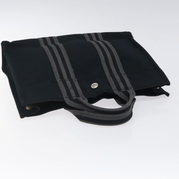HERMES Fourre Tout PM Hand Bag Canvas Black Gray Silver Auth 125005