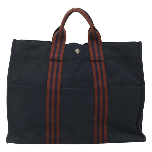 HERMES Fourre Tout MM Hand Bag Canvas Navy Auth 125006