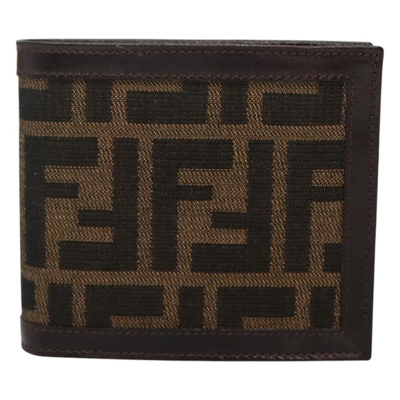 FENDI Zucca Canvas Bifold Wallet Black Brown Auth 125018
