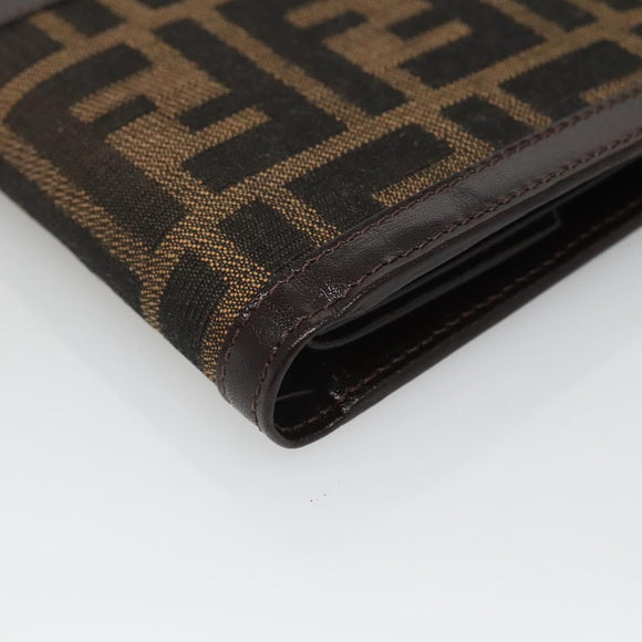 FENDI Zucca Canvas Bifold Wallet Black Brown Auth 125018