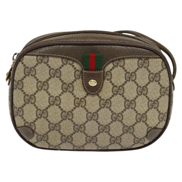 GUCCI GG Supreme Web Sherry Line Bag PVC Beige Gold 89 02 066 Auth 125020