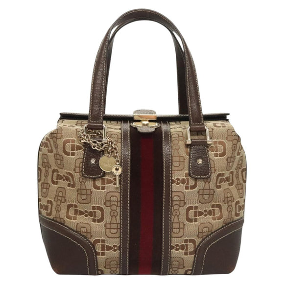 GUCCI Hand Bag Canvas Brown Gold 146002 Auth 125025