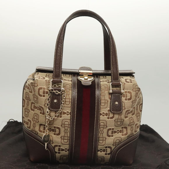 GUCCI Hand Bag Canvas Brown Gold 146002 Auth 125025