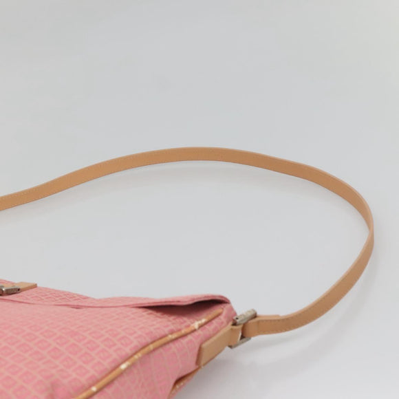 FENDI Zucchino Canvas Shoulder Bag Pink Silver Auth 125032
