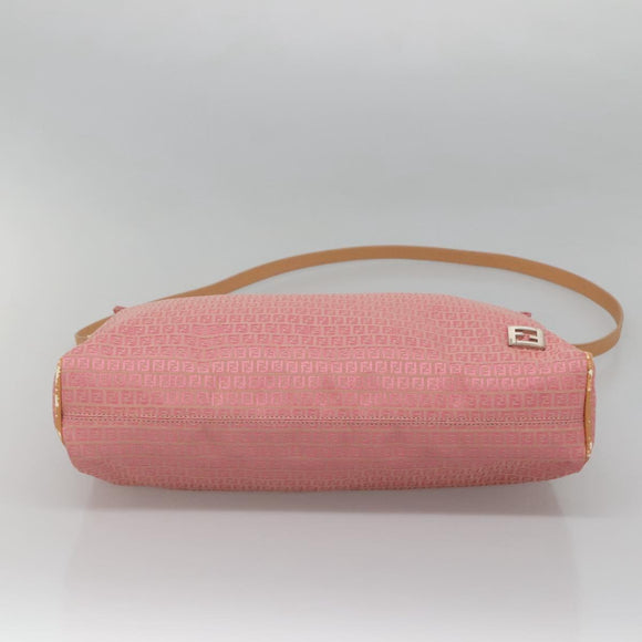 FENDI Zucchino Canvas Shoulder Bag Pink Silver Auth 125032