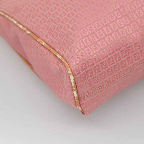 FENDI Zucchino Canvas Shoulder Bag Pink Silver Auth 125032