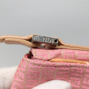 FENDI Zucchino Canvas Shoulder Bag Pink Silver Auth 125032-18