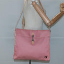 FENDI Zucchino Canvas Shoulder Bag Pink Silver Auth 125032-23