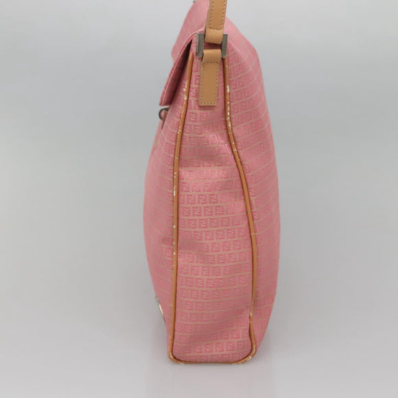 FENDI Zucchino Canvas Shoulder Bag Pink Silver Auth 125032