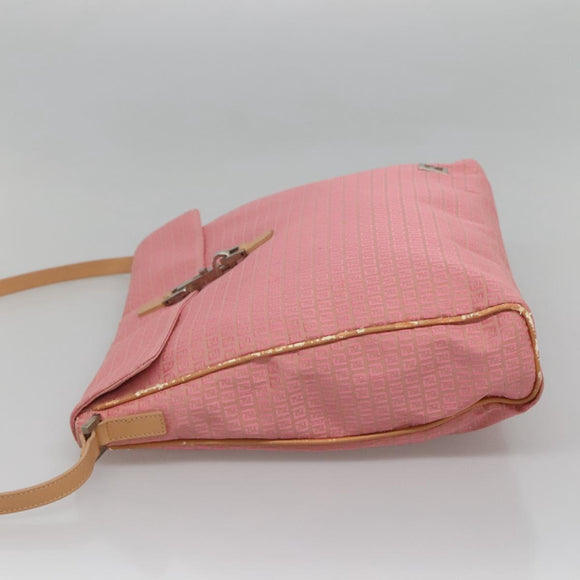 FENDI Zucchino Canvas Shoulder Bag Pink Silver Auth 125032