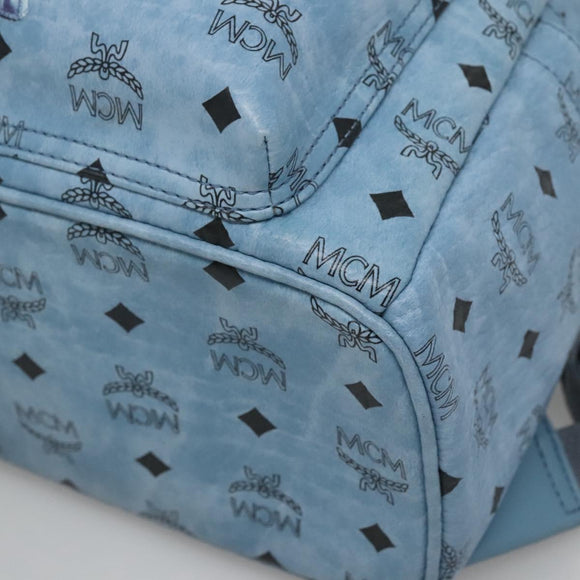 MCM Logogram Vicetos Backpack PVC Leather Light Blue Auth 125034