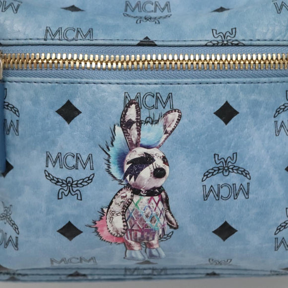 MCM Logogram Vicetos Backpack PVC Leather Light Blue Auth 125034