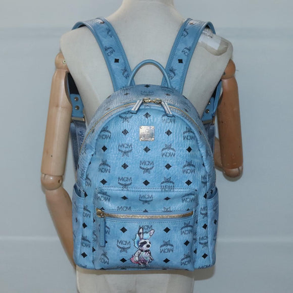 MCM Logogram Vicetos Backpack PVC Leather Light Blue Auth 125034