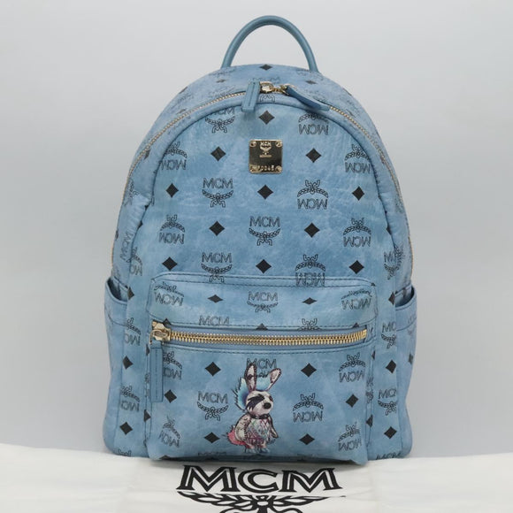 MCM Logogram Vicetos Backpack PVC Leather Light Blue Auth 125034