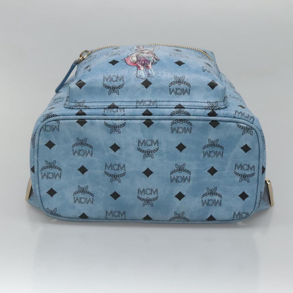MCM Logogram Vicetos Backpack PVC Leather Light Blue Auth 125034