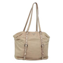 PRADA Shoulder Bag Leather Beige Silver Auth 125050-1