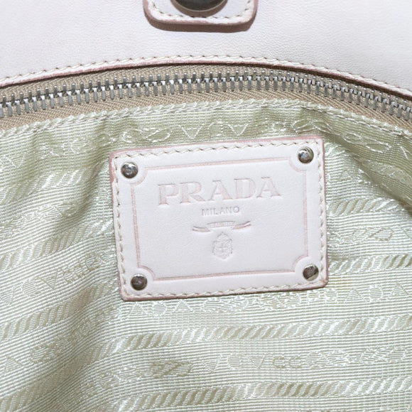 PRADA Shoulder Bag Leather Beige Silver Auth 125050