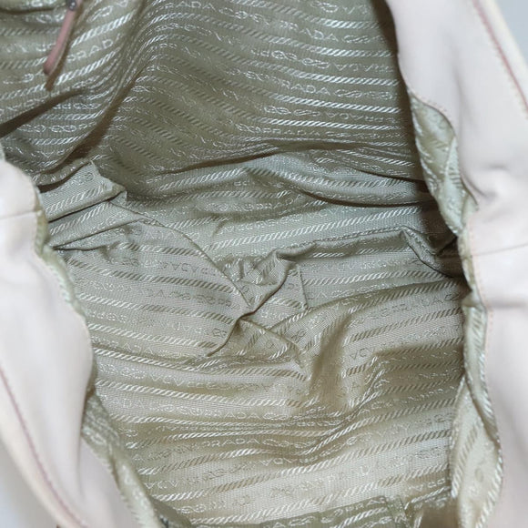 PRADA Shoulder Bag Leather Beige Silver Auth 125050