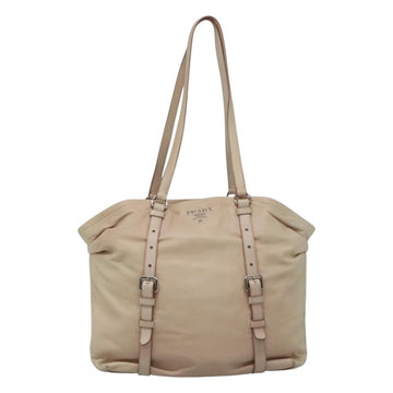 PRADA Shoulder Bag Leather Beige Silver Auth 125050 - 0
