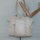 PRADA Shoulder Bag Leather Beige Silver Auth 125050-21