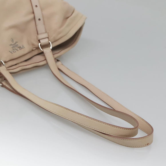 PRADA Shoulder Bag Leather Beige Silver Auth 125050