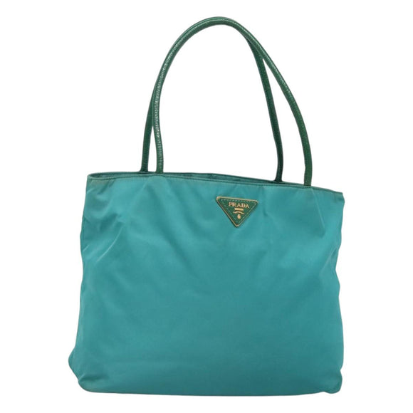 PRADA Tote Bag Nylon Blue Gold Auth 125055