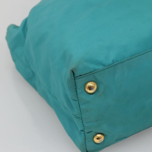 PRADA Tote Bag Nylon Blue Gold Auth 125055