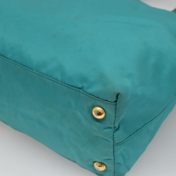 PRADA Tote Bag Nylon Blue Gold Auth 125055