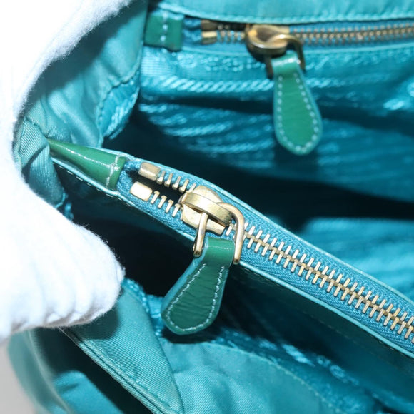 PRADA Tote Bag Nylon Blue Gold Auth 125055