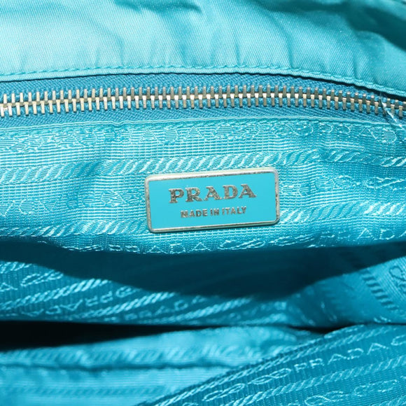 PRADA Tote Bag Nylon Blue Gold Auth 125055