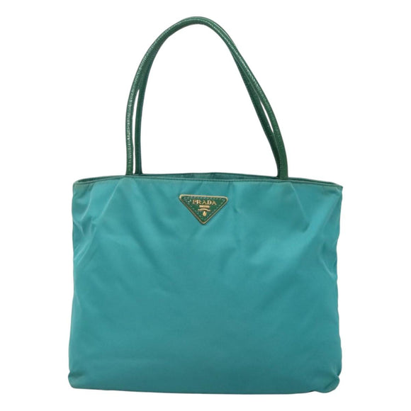 PRADA Tote Bag Nylon Blue Gold Auth 125055