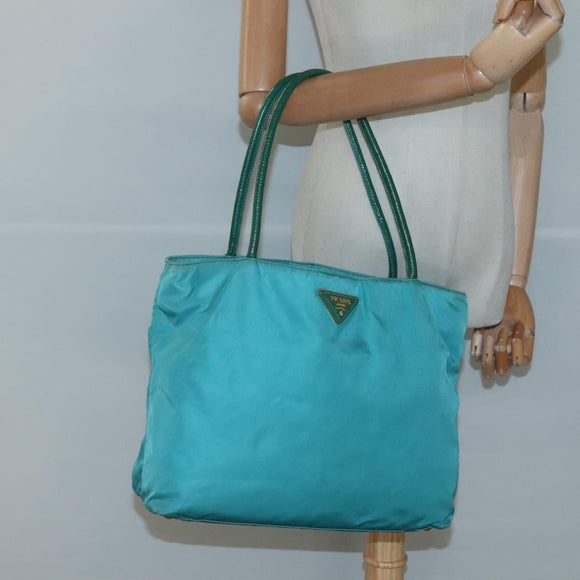 PRADA Tote Bag Nylon Blue Gold Auth 125055