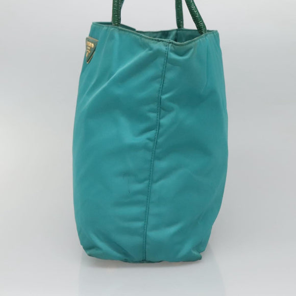 PRADA Tote Bag Nylon Blue Gold Auth 125055