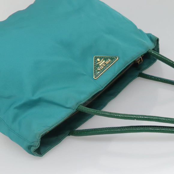 PRADA Tote Bag Nylon Blue Gold Auth 125055