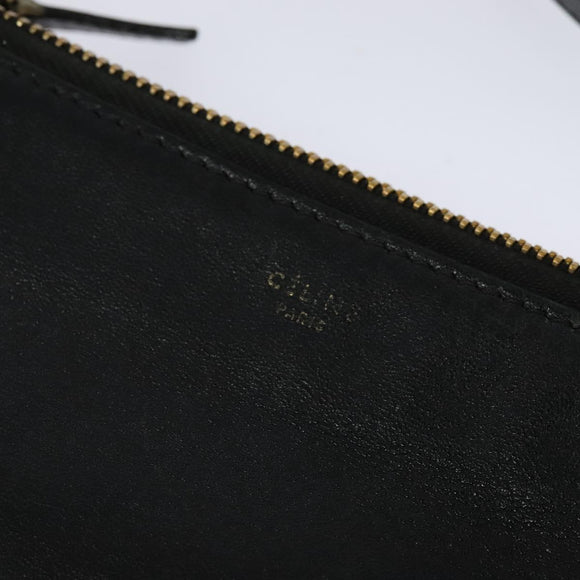 CELINE Trio Shoulder Bag Leather Black Gold Auth 125093