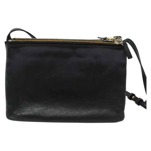 CELINE Trio Shoulder Bag Leather Black Gold Auth 125093