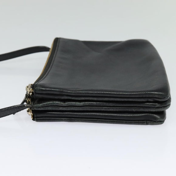 CELINE Trio Shoulder Bag Leather Black Gold Auth 125093
