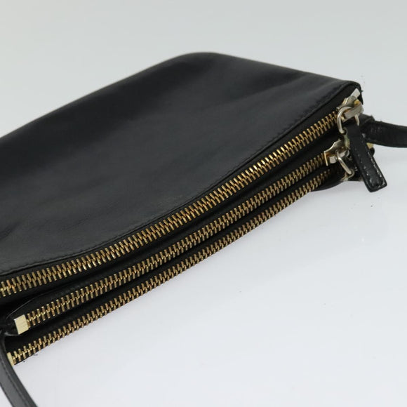 CELINE Trio Shoulder Bag Leather Black Gold Auth 125093