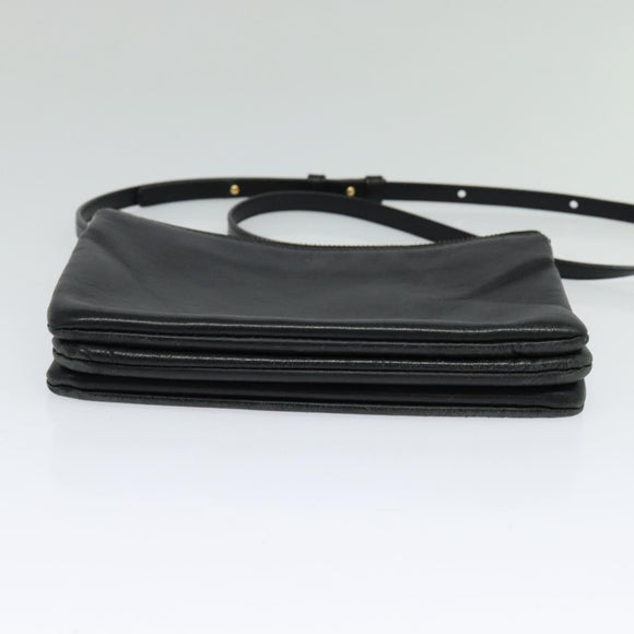 CELINE Trio Shoulder Bag Leather Black Gold Auth 125093