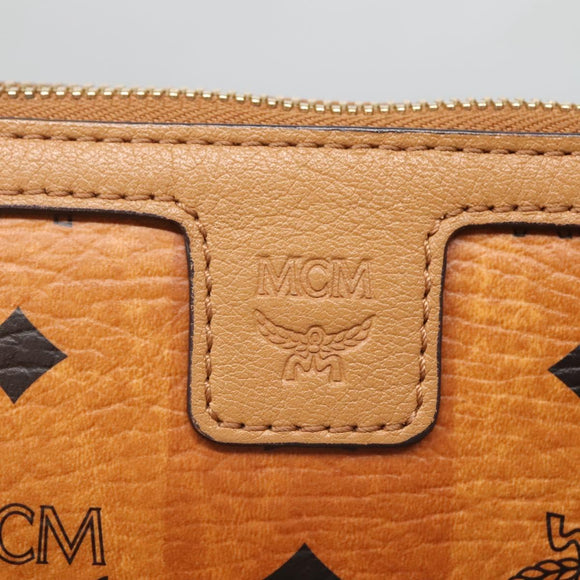 MCM Vicetos Logogram Accessory Pouch PVC Leather Brown Gold Auth 125099