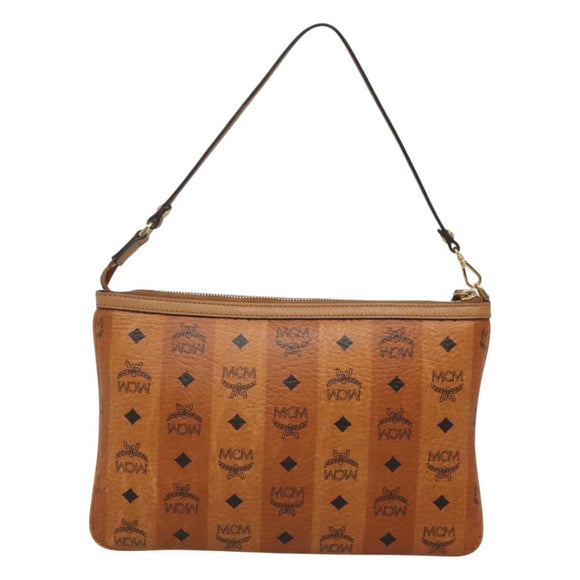 MCM Vicetos Logogram Accessory Pouch PVC Leather Brown Gold Auth 125099