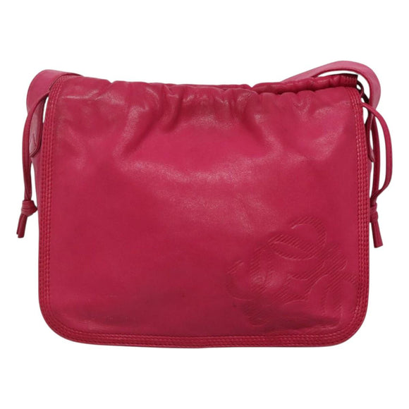 LOEWE Anagram Shoulder Bag Leather Pink gold Auth 125100