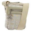 CHANEL New Travel Line Shoulder Bag Canvas White Silver CC Auth 125175-1