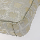 CHANEL New Travel Line Shoulder Bag Canvas White Silver CC Auth 125175-10