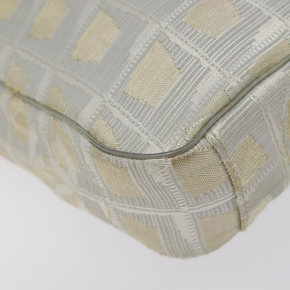 CHANEL New Travel Line Shoulder Bag Canvas White Silver CC Auth 125175