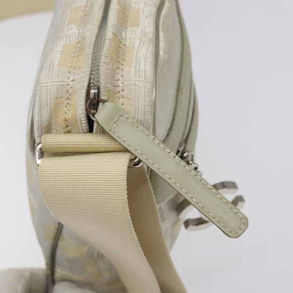 CHANEL New Travel Line Shoulder Bag Canvas White Silver CC Auth 125175