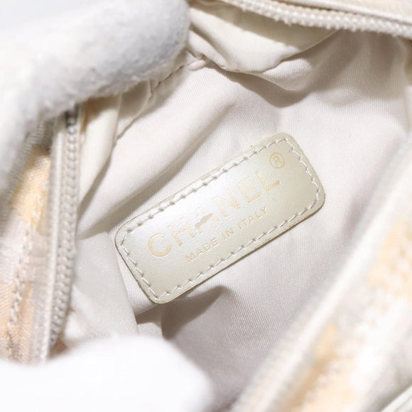 CHANEL New Travel Line Shoulder Bag Canvas White Silver CC Auth 125175